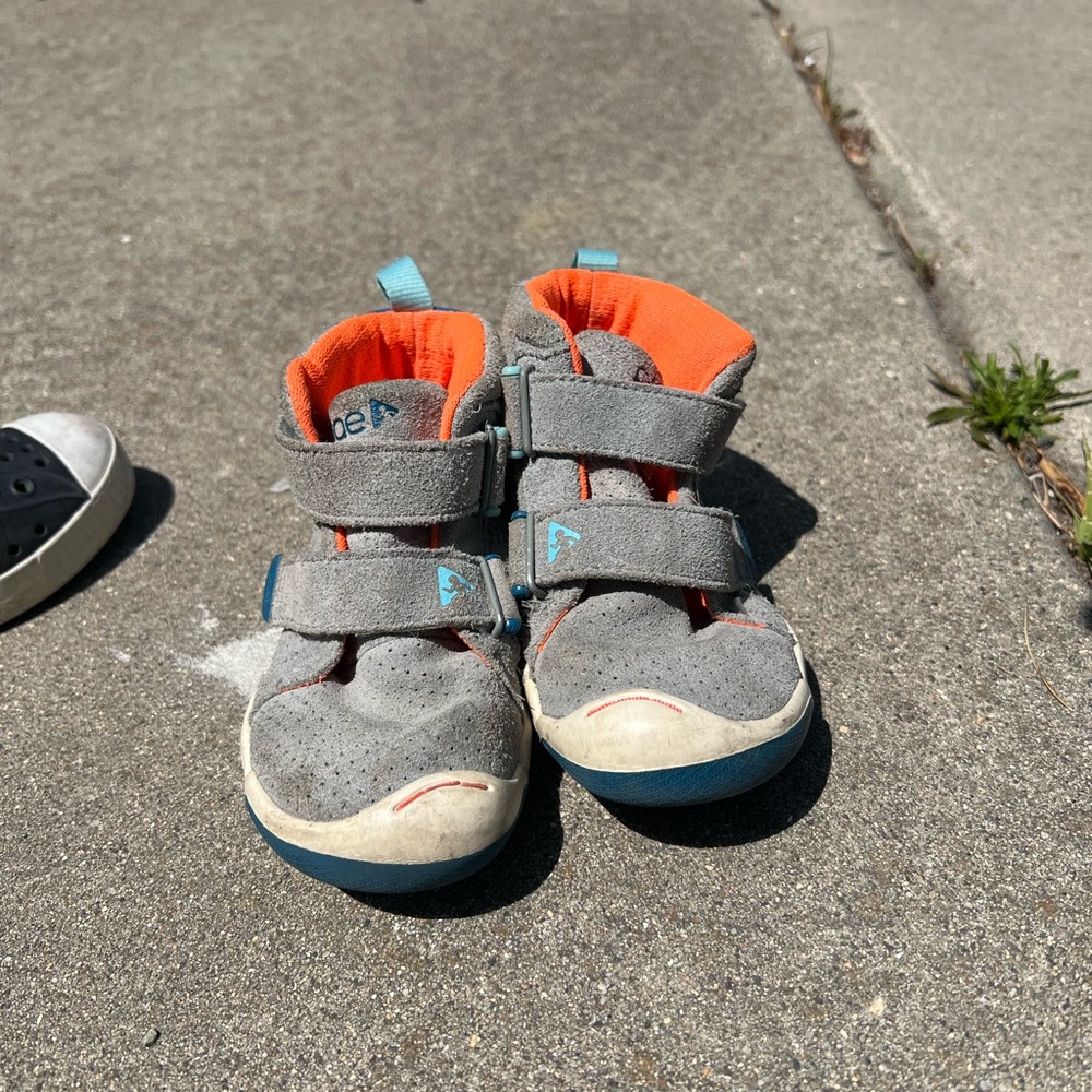 PLAE Gray and Orange High-Top Sneakers with Velcro Straps